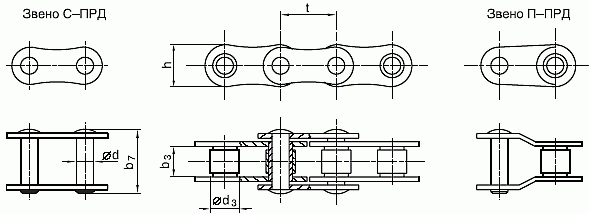 Цепи приводные роликовые длиннозвенные ПРД - схема
